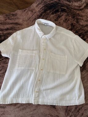 Madewell Cream Button-Front Short Sleeve Woven Top